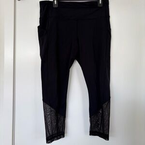 Lululemon Black Capri Leggings with Mesh Hem Size 12 Used
